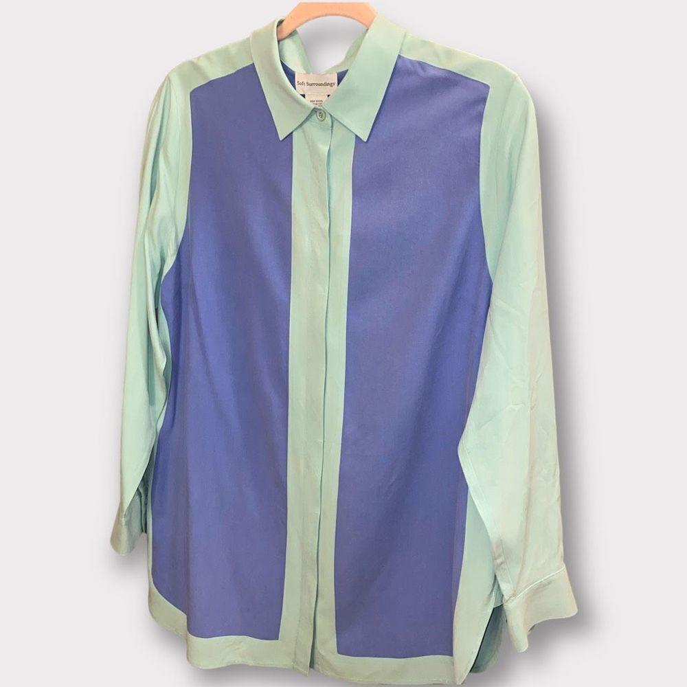Soft Surroundings Cool Toned Silk Button Down Top - Picture 2 of 4